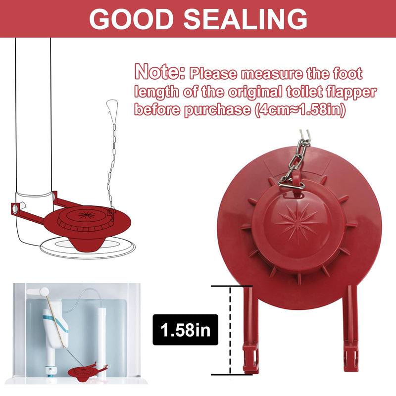 2 Pack 2-Inch Toilet Flapper Replacement Kit High Performance Universal Toilet Tank Flapper with Stainless Chain & Hook, Long Lasting Rubber, Easy to Install Red
