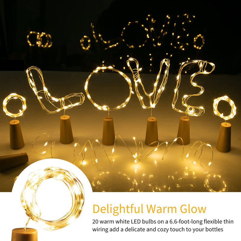 Brightown Wine Bottle Lights with Cork, 10 Pack 20 LED Waterproof Battery Operated Cork Lights, Silver Wire Mini Fairy Lights for Liquor Bottles DIY Party Bar Christmas Wedding Décor Warm White 10 PC