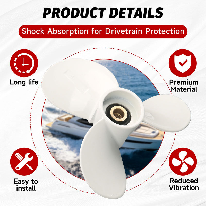 7 1/2 x 8-BA Boat Outboard Propeller Compatible with Yamaha Engines 4HP 5HP 6HP 4A 4M 5M 5C F4 F6L F6S F5A F6C 3 Blades/9 Spline Tooth Replace# 6E0-45941-01-EL