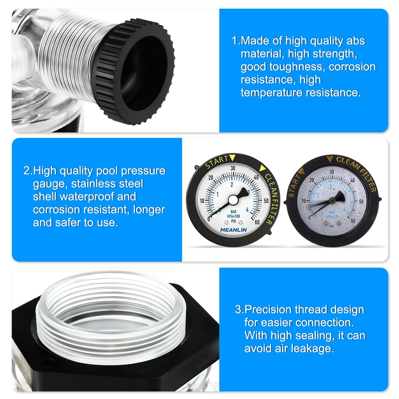 MEANLIN MEASURE 273564Z Manual Air Relief Valve Replacement for Pentair for Triton II, Triton C, TR100C and TR140C Pool Spa Sand Filters with 60Psi Steel Start and Clean Filter Pressure Gauge Back Mount