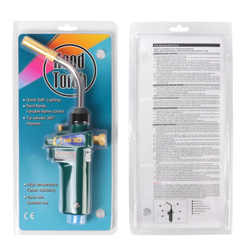 MAPP Gas Torch Kit, Auto-Ignition Turbo Torch with Extreme Swirl Turbo & Quick Disconnect, Propane Torches for HVAC, Plumbing, Brazing, Heating, Brazes 1/16" to 1/2", Solders 1/8" to 1-3/4"