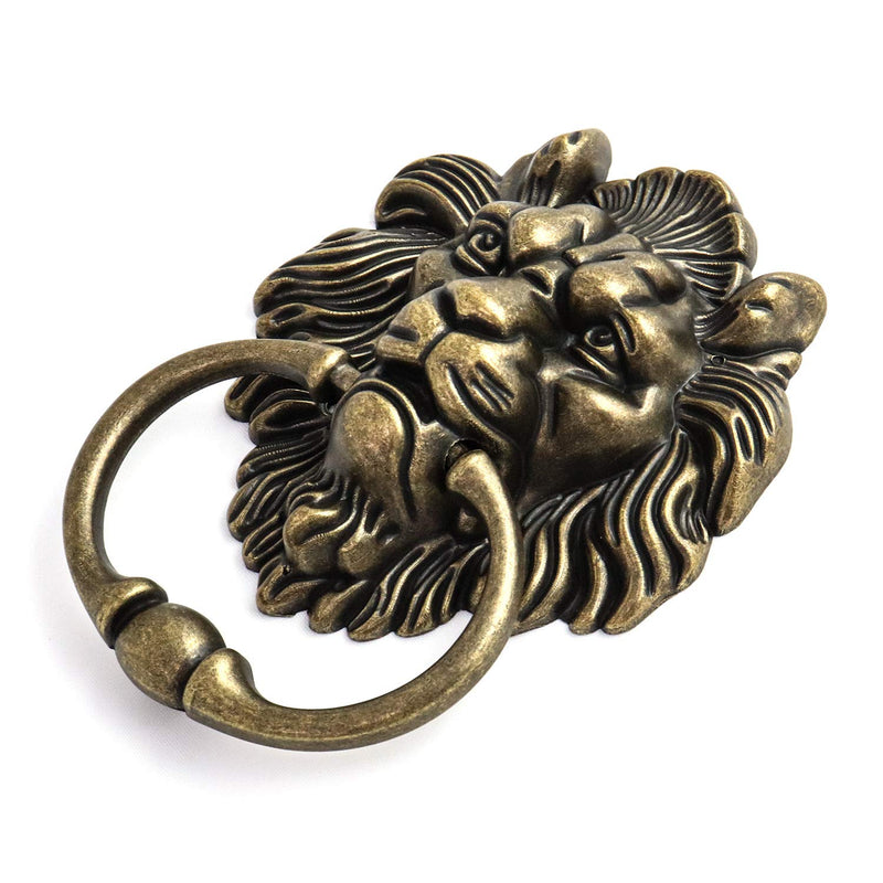 QWORK Antique Lion Head Bronze Door Knocker - Classic Vintage Design Antique Bronze