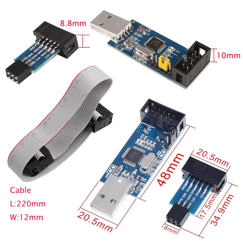 for ATMEL 51 AVR USB ISP ASP Microcontroller Programmer Downloader with Cable + 10Pin to 6Pin Adapter Board for Ender 3 or Ender 3 Pro(Pack of 2)