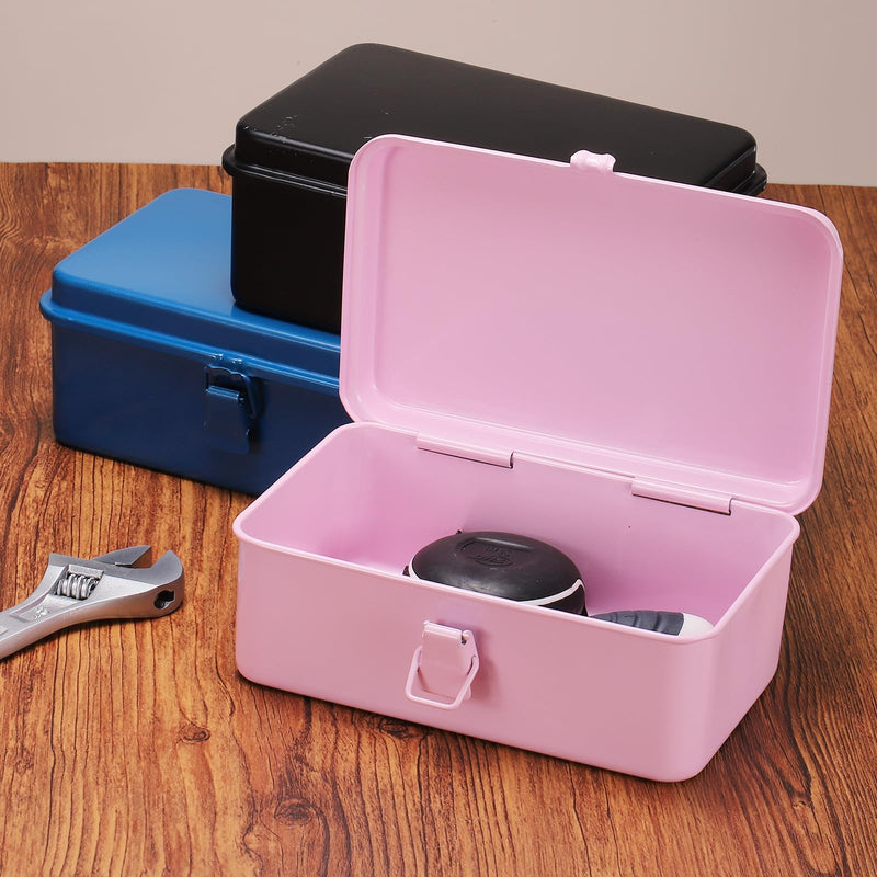 HARFINGTON Portable Steel Tool Box, 7.5" x 4.7" x 2.4" Trunk Tool Storage Box Metal Organizer Mountain Toolbox for Garage Warehouse Workshop Household, Black 7.5" x 4.7" x 2.4"