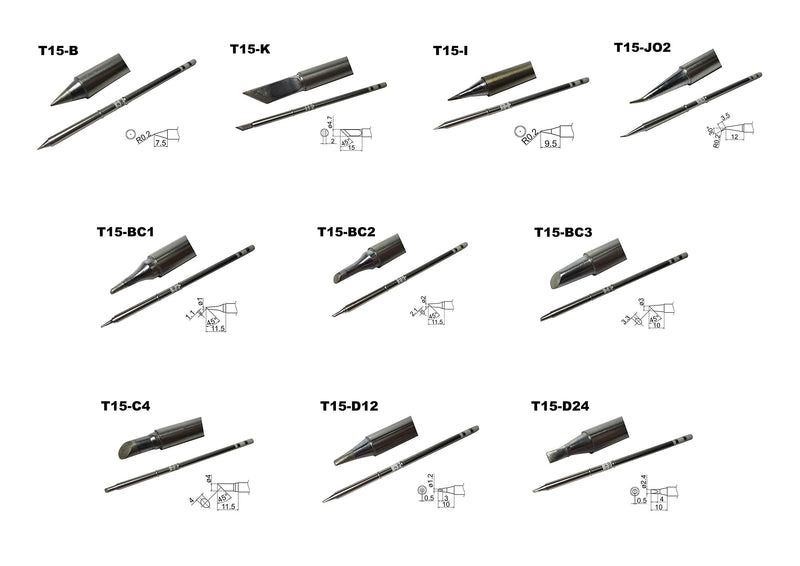 T15 Soldering Tips for FX-951 FX-950 FX-952 FX-9501 FM-2028 FM2027 Solder Iron Tip (10 PCS) T15-I B J02 K BC1 BC2 BC3 C4 D12 D24