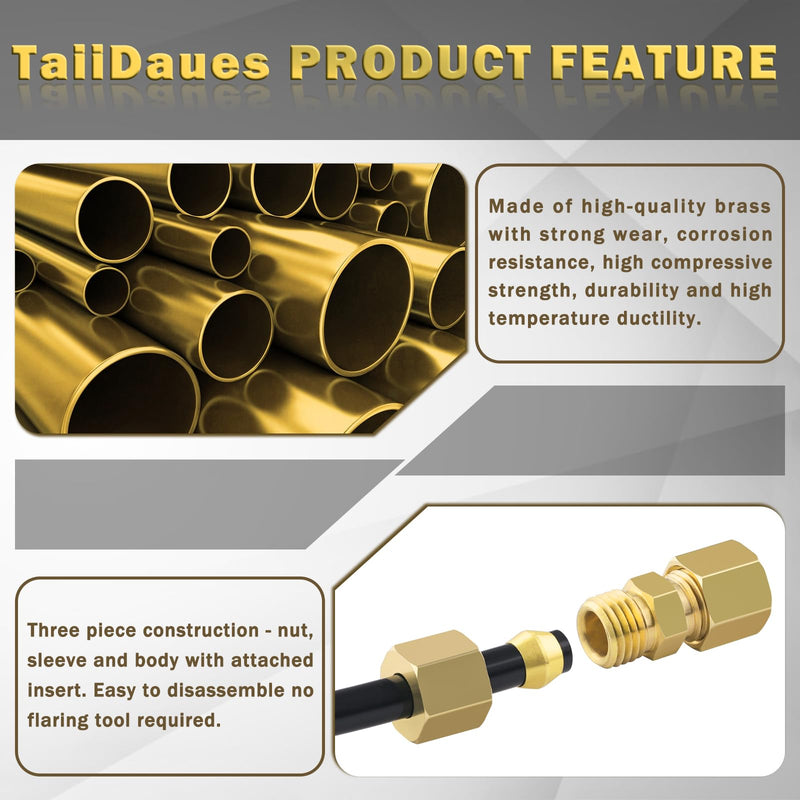 46pcs Brass Compression Tube Pipe Fittings Assortment Kit, Taiidaues 1/8" 3/16" 1/4" 5/16" 3/8" 1/2" OD Compression Union Connector & Compression Sleeves Ferrules 46Pcs Compression Kit - NewNest Australia