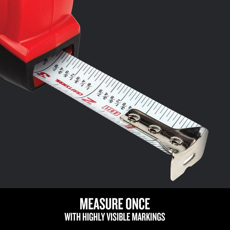 CRAFTSMAN 25-Ft Tape Measure with Fraction Markings, Retractable, Self-Locking Blade (CMHT37225) 25-Foot