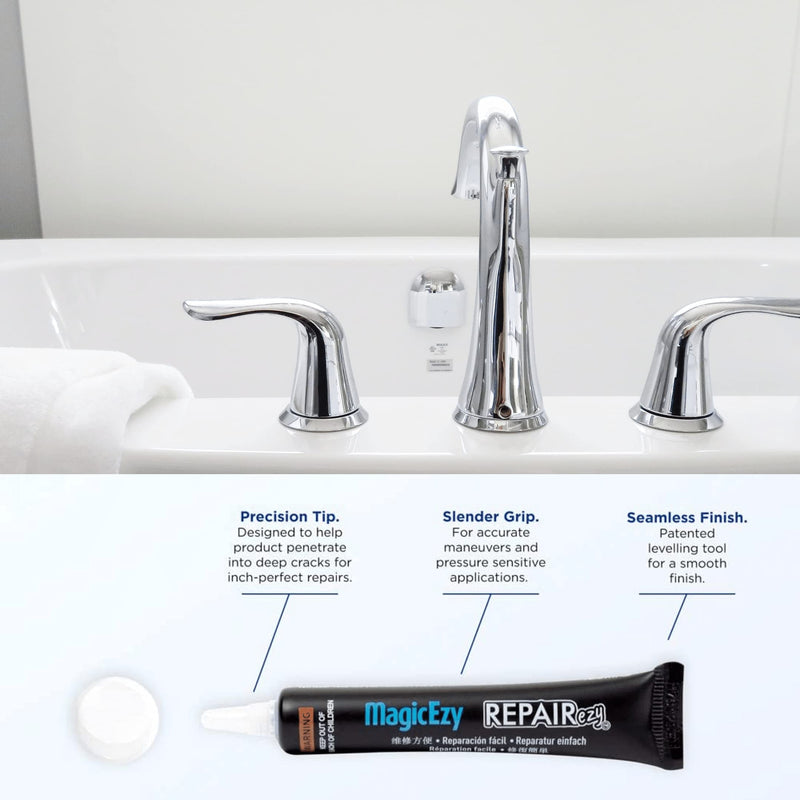 MagicEzy Bath & Sink RepairEzy - (White) - Porcelain Bath Repair Kit - Easy Bathtub Chip Repair - Enamel Sink Chip Repair - Fiberglass Shower Repair -Bathroom Crack Filler White