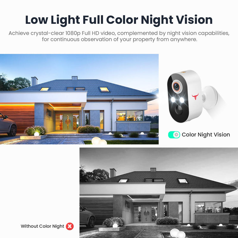 1080p Wireless Security Camera with Solar Panel, AI Human Detection, 2-Way Talk, Night Vision, Cloud Storage (Sold Separately), Battery Included, Home Security, 2.4GHz WiFi Only (2 Pack) 2 pack