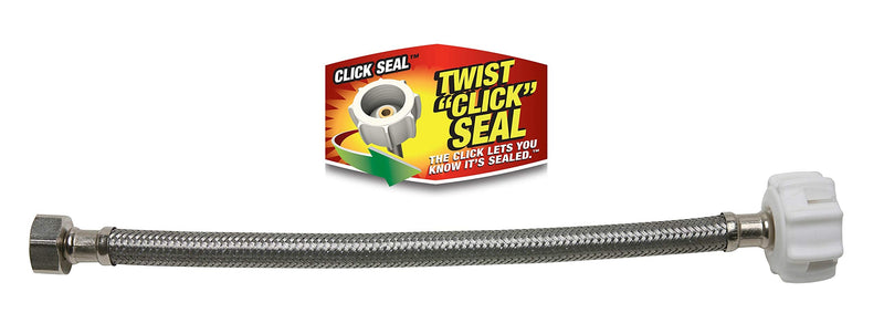 Fluidmaster B1T12CS CLICK SEAL Toilet Connector, Braided Stainless Steel - 3/8 Female Compression Thread x 7/8 Female Ballcock Thread, 12-Inch Length