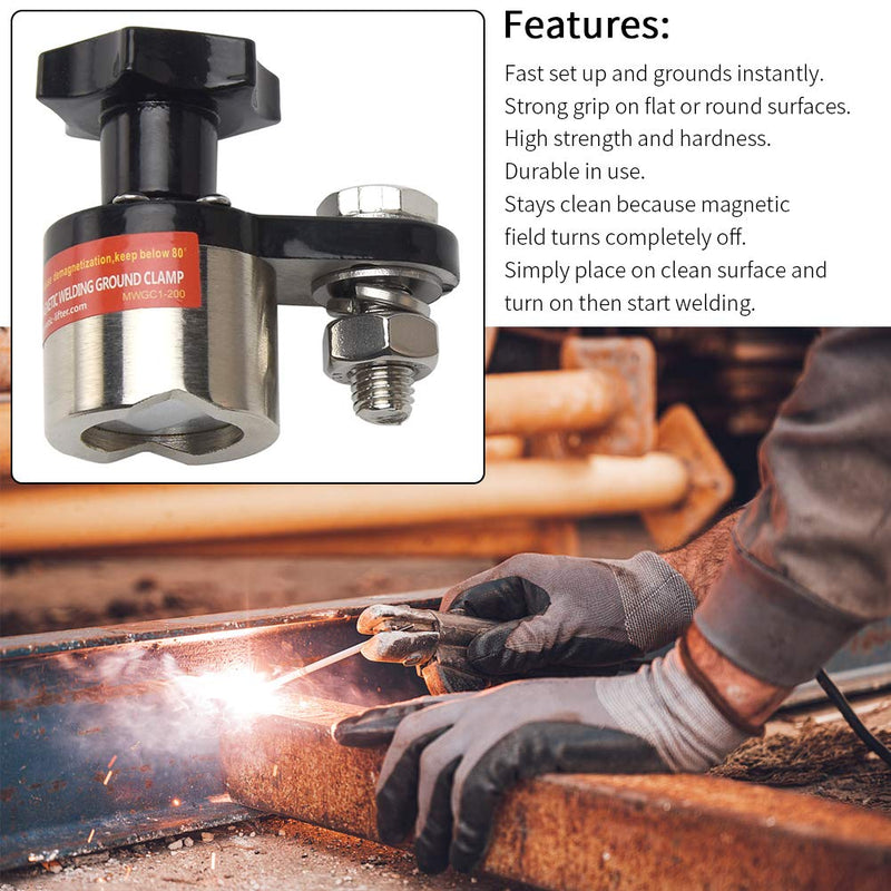 Welding Clamps, 200A Magnetic Welding Ground Clamp, 9255-1060 Switchable On/Off Controlled Rare Grounding Magnet Connector