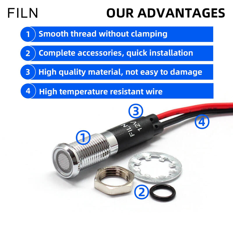 5Pcs 8MM (5/16'') Indicator Light led Indicator 12v 24v Metal Pilot Lamp Lights Aluminum Black Anodized Waterproof ip67 Red Signal Lamp Light(12V-Brass Nickel Plated-Red 5Pcs) Red-5pcs 12V-24V-Brass Nickel Plated