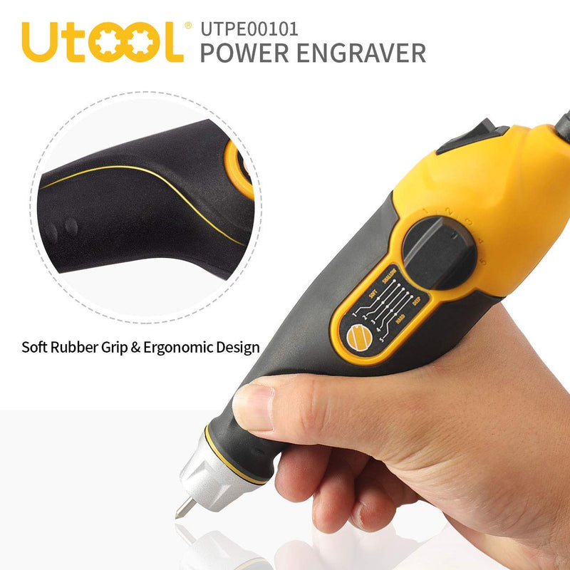 UTOOL Engraver Pen with Letter/Number Stencil, 24W Handheld Etching Tool for Wood Metal Glass Engraving with 4 Replaceable Tungsten Carbide Steel Bits 1 Pen + 4 Bits + 1 Stencils