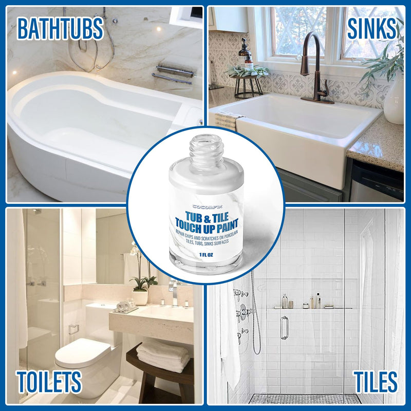 Specialty Tub and Tile Paint, High-Gloss White Tub Paint for Bathtub, Quick-Dry Porcelain Paint for Scratches & Chips on Porcelain, Acrylic, Enamel, Cast Iron, Tubs, Sinks, Tiles and Toilets No. 01 Gloss White