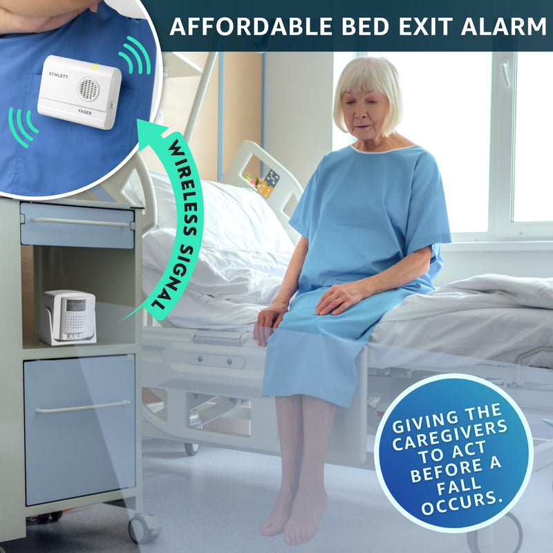 Bed Alarm Caregiver Pager with Wireless Motion Sensor Alarm Indoor Fall Prevention for Elderly Monitoring Seniors Dementia Patients Seniors Home Door Chime 1 Motion Sensor 1 Receiver