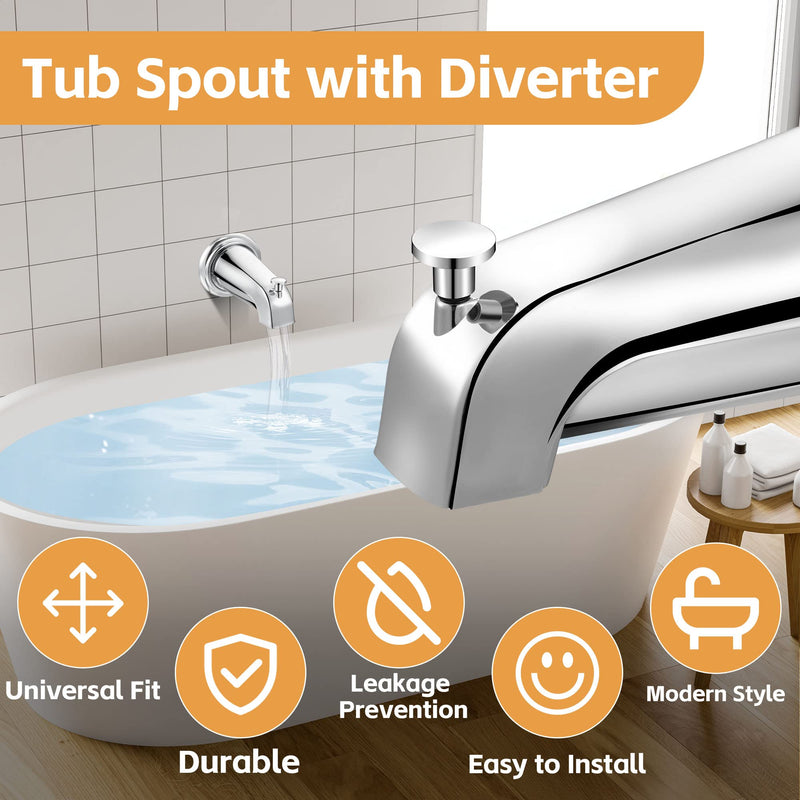 Dreyoo Tub Spout (Universal Fits 1/2" Copper Pipe, 1/2" IPS and 3/4" IPS), Bathroom Bathtub Faucet with Adapters and Hex Wrench (Chrome,Simple) Chrome Simple