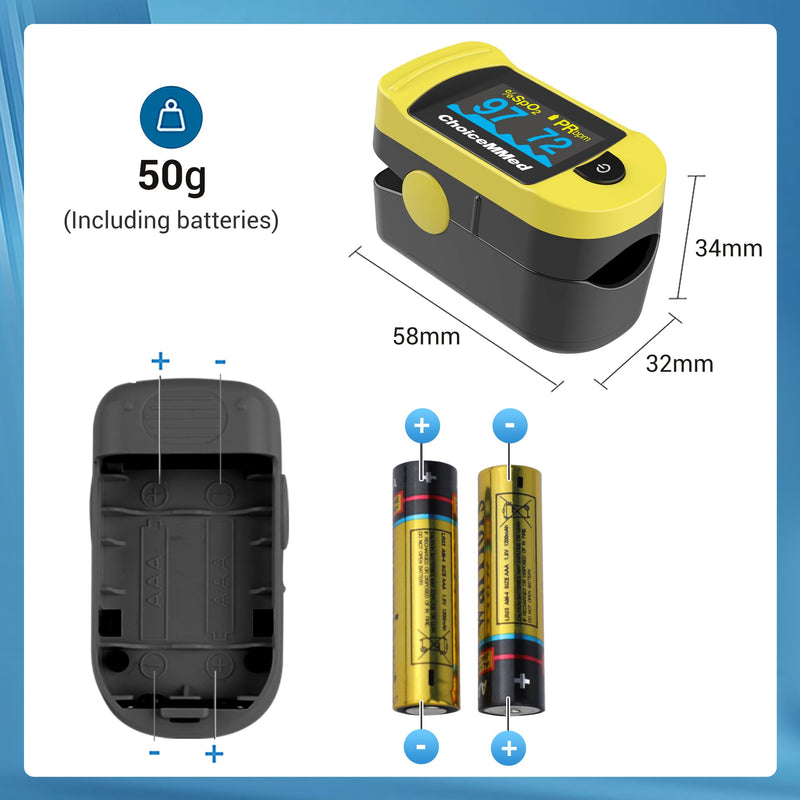 ChoiceMMed C20 Pulse Oximeter - Fingertip Pulse Oximeter Blood Oxygen Saturation Monitor - Large OLED Screen SPO2 Monitor with Lanyard and Carrying Case