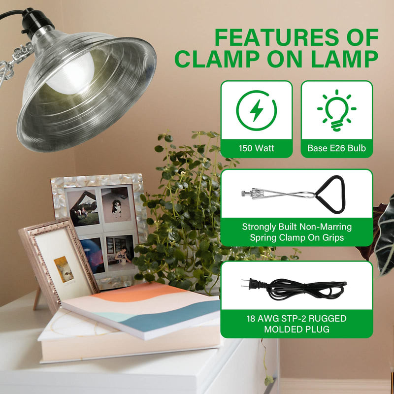 Simple Deluxe Clamp Lamp Light Socket with 8.5 Inch Aluminum Reflector, Suit for Max 150 Watt Lamp (No Bulb Included) with 18/2-Gauge 6 Feet Cord, 1-Pack 8.5 Inch (150 Watts)