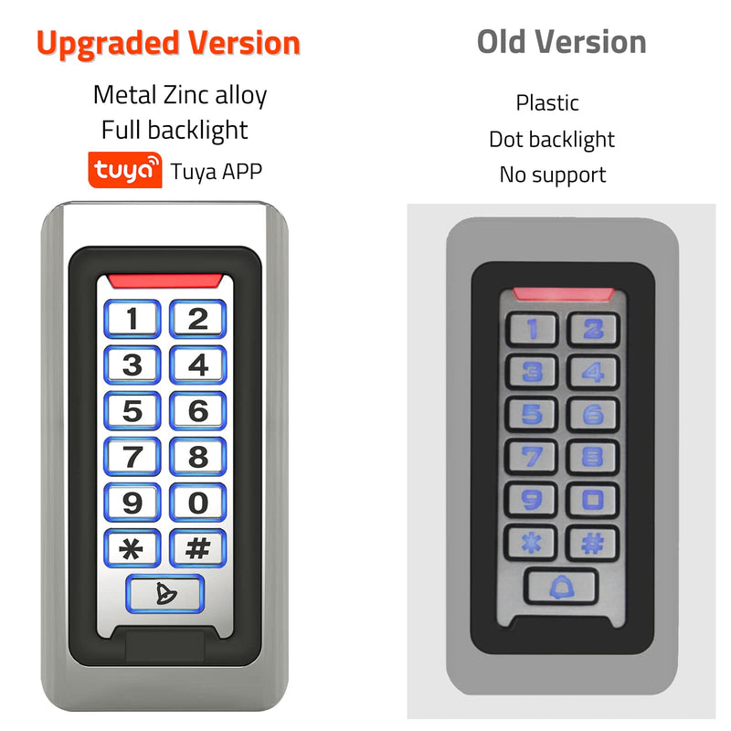 Wireless WiFi Access Control Keypad, Metal Stand-Alone Door Access Control System, EM Card Reader, Weatherproof, Backlight, TUYA Wireless Entry Security Access Controller for Garage, Office