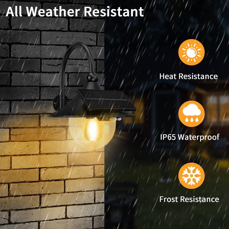 Auzev Solar Lantern Lights Outdoor Retro Solar Barn Light with 3 Lighting Modes & Motion Sensor, Wall Mount Waterproof Outside for Farmhouse, Patio, Garden, Shed and Courtyard (Black-1Pack) Black-1Pack