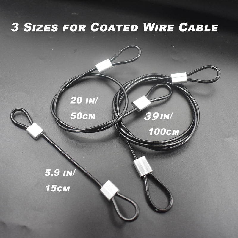 20 pcs 6 inch (15cm) 3mm Thickness Stainless Steel Wire Cable with Loops Vinyl Cover Coated Short Rope Lanyard Lock Safety Tether Chains, Black 6in/15cm-20Pcs