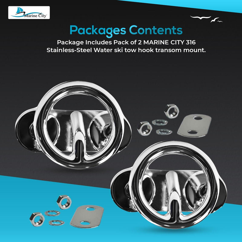 MARINE CITY Mount Ski Tow Hooks – 316 Stainless Steel, Mirror-Polished Finish, Corrosion-Resistant, Ideal for Boats, Marines, Yachts, Hardware Accessories Modern