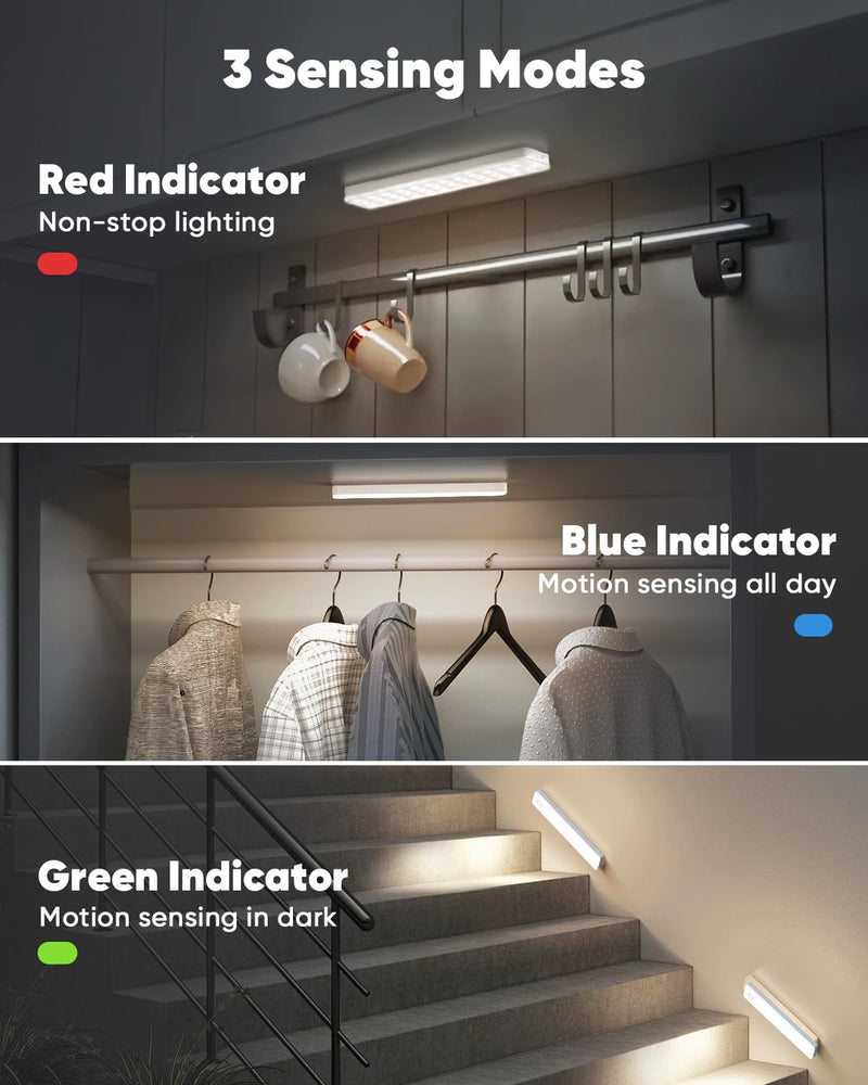 Under Cabinet Lighting, 2 Pack Motion Sensor Light Indoor, Rechargeable Closet Lights Battery Operated, LED Lights for Bedroom, Wireless Dimmable Cabinet Lights, Motion Sensor Step Night Light Bright Light 8 inch