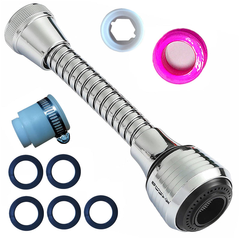 Flexible Faucet Sprayer Attachment 360 ° Kitchen Sink Aerator Extender ABS Polished Chrome for Cold Hot Water (Silver） 5.5in