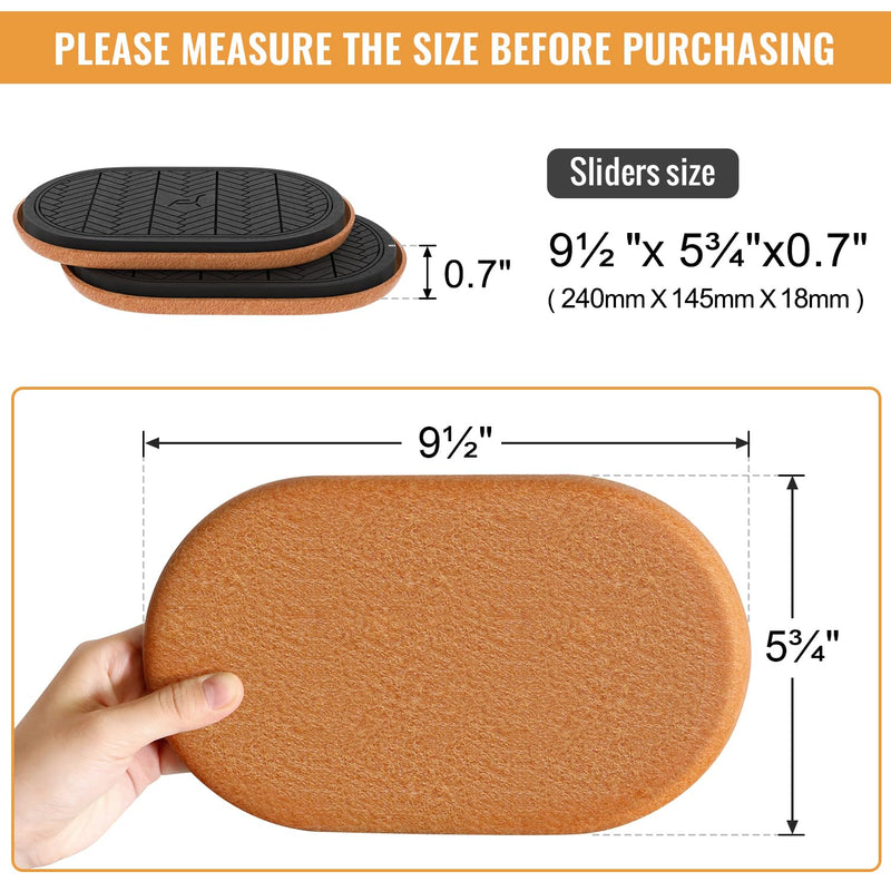 Felt Furniture Sliders for Hardwood Floors Large 4 PCS 9-1/2 Inch x 5-3/4 Inch Oval Reusable Furniture Slider with Extra Thick Design - Heavy-Duty Furniture Movers - Felt Sliders Effortless Moving 4 PCS Oval
