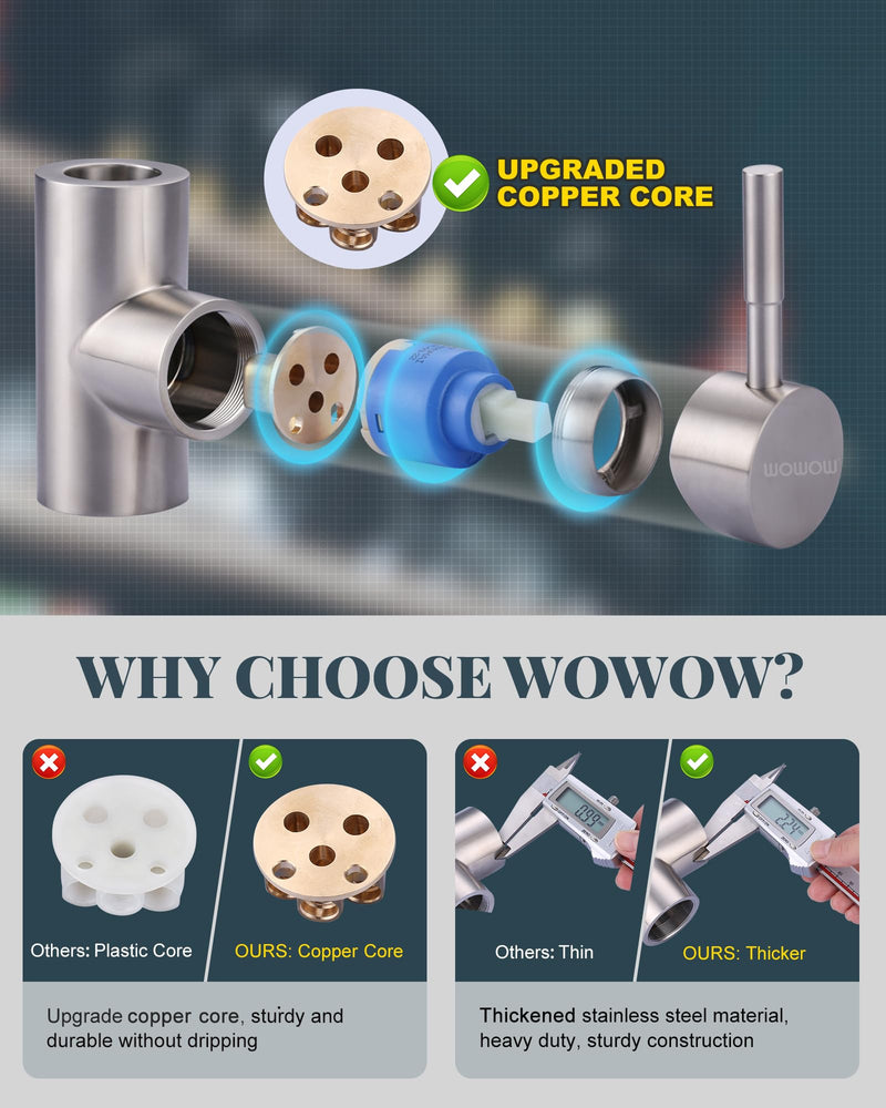 WOWOW Kitchen Sink Faucet with Soap Dispenser, Stainless Steel Pull Down Kitchen Faucet Brushed Nickel Utility Sink Faucet Single Handle High Arc Kitchen Tap for Sink, RV, Laundry, Bar Kitchen Faucet with Soap Dispenser A: Brushed Nickel