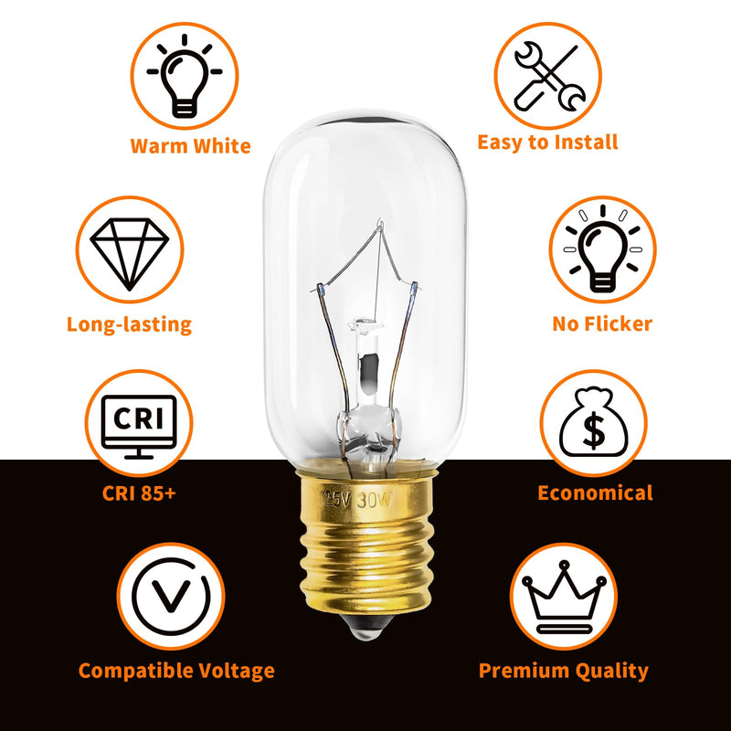 Belleone Light Bulb Fits for LG Microwave Oven - Compatible with LG Frigidaire Kenmore Whirlpool GE Over The Range Microwave, Dimmable 125V 30W E17 Base, Kitchen Night Light, Repalces 6912W1Z004B 2 Pack