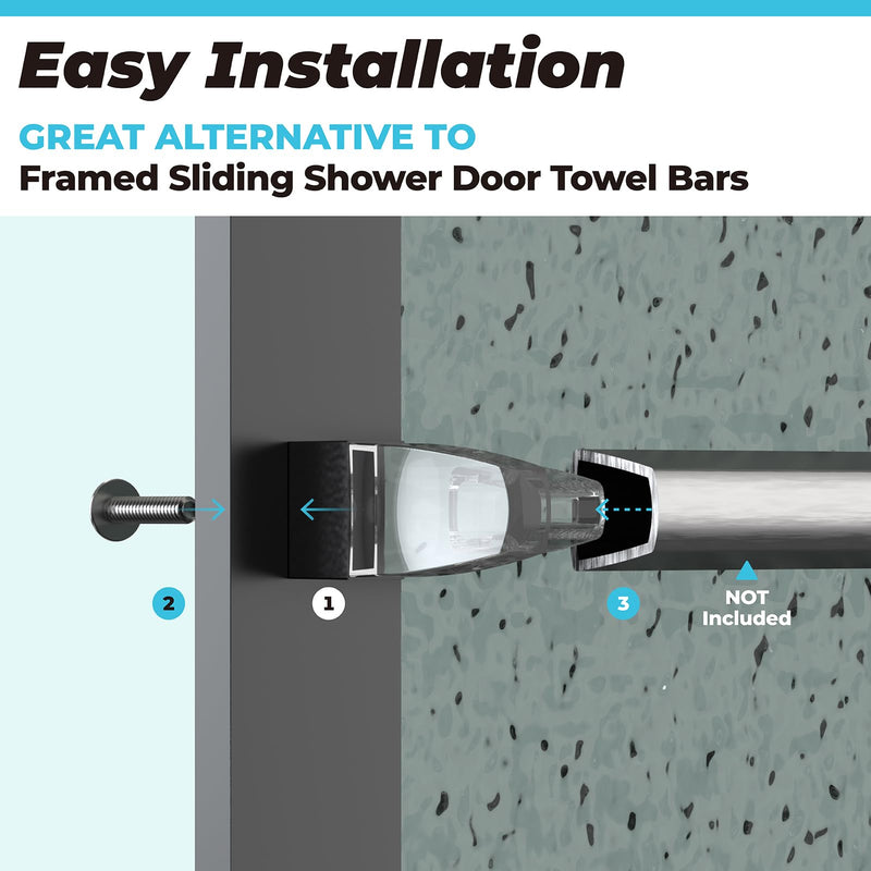 Compatible for Alumax Basco Shower Door Parts, Clear Acrylic Towel Bar Brackets with Nickel Sleeve for Sliding Glass Door Towel Rod Replacement, Set of 2 Black