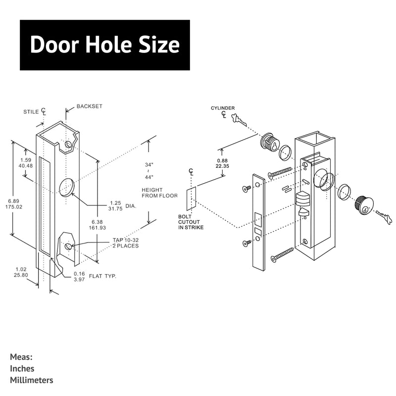 elox Storefront Narrow Stile Aluminum Door Mortise Deadlatch Lock Double Keyed Zinc Cylinder & 4 Keys, Handing Reversible, 1-1/8" Backset, in Bronze Duronodic Finish