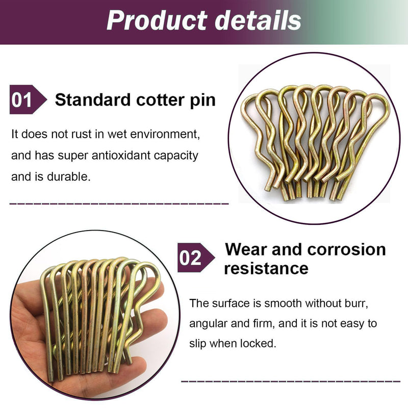 10Pcs Heavy Duty Hitch Pins Clip R Clips Cotter Pins, Colour Zine Spring Retaining Wire Hair Pins， Large for Trailer Tractors Mower Carts Truck Pin Clip，Strong Spring Tension M3.5×75mm M3.5×75mm-10pcs Color zinc-plated 10