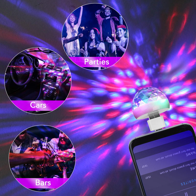 USB Mini Disco Ball Party Lights, Sound Activated DJ Stage Strobe Lights, Portable Led Car Atmosphere Lights for Xmas Stocking Stuffers, Parties, Karaoke, Bar (2 Packs) 2 Packs