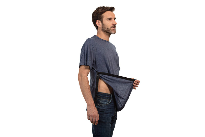 MAI After Shoulder Surgery Shirt for Men - Short Sleeve Tear Away Shirt, Chemo Shirts for Port Access Medium Blue