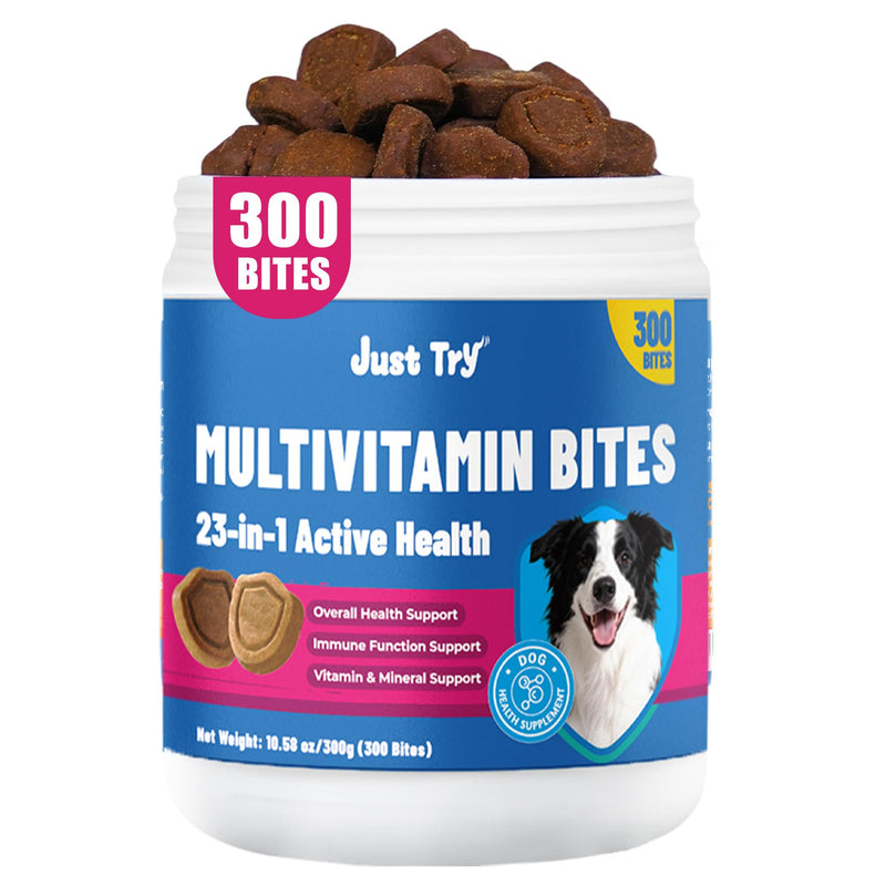 Just Try Taurine for Dog Bites 23-in-1 Multivitamin Chondroitin Sulfate for Joint Health, Omega-3 Skin Support Dog Vitamins Supplements-10.58oz