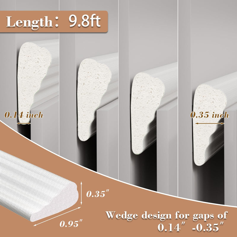 9.8 Ft Window Weather Stripping Door Seal Strip,SelfAdhesive Foam Weather Strip for Window Insulation,Soundproofing Weatherstripping for Door Frame Gap Filler,Wedge Window Sealer Tape for Winter,White 9.8 FT White