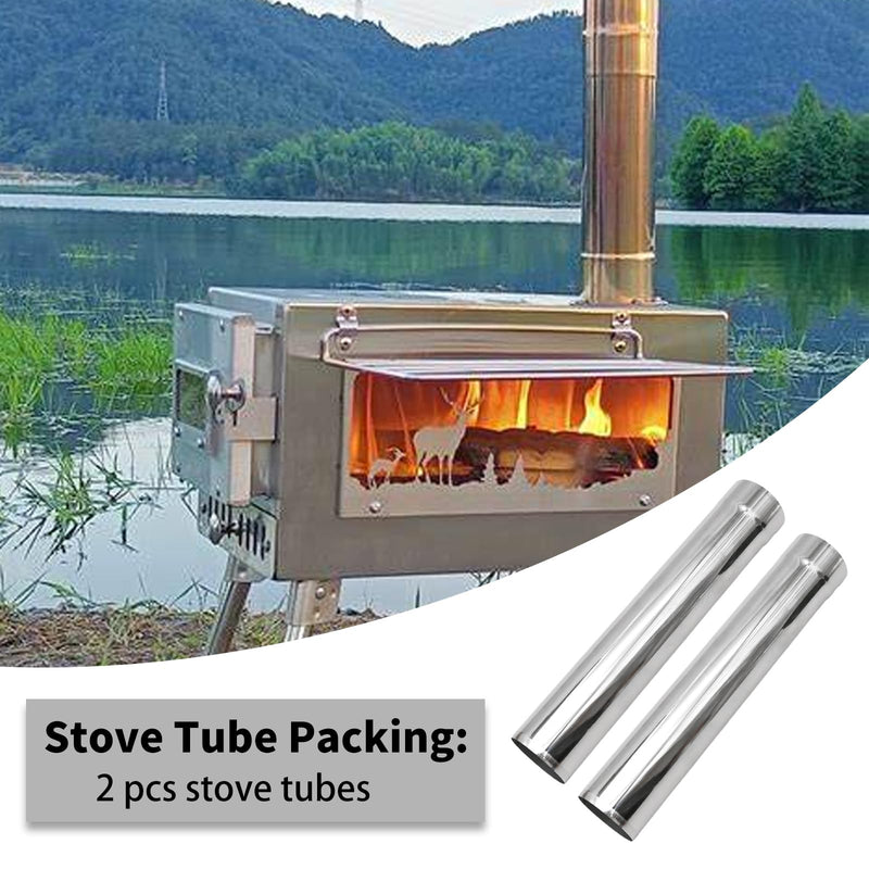 Hoypeyfiy 2.36'' Stove Pipe, 2PCS Lengthen Straight Chimney, Stainless Steel Flue for Stove Exhaust