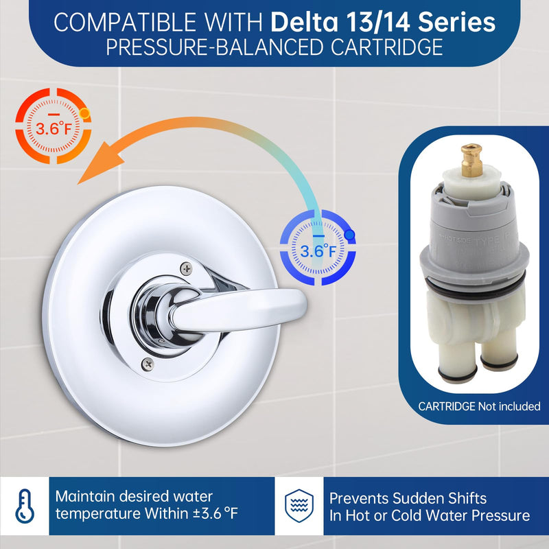 Shower Faucet Handle Trim Kit for Delta Tub and Shower Faucets, Shower Replacement Kit Compatible with Delta Shower Trim Kit, Single-Handle Valve Tub Shower Trim Kit (Chrome) Chrome