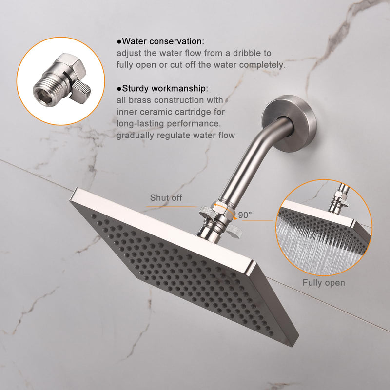 Brushed Nickel Water Flow Control Valve, 1/2" Shower Head Flow Control, Brass Shut Off Valve for Handheld Shower, Water Pressure Regulator Replacement Brushed Nickel