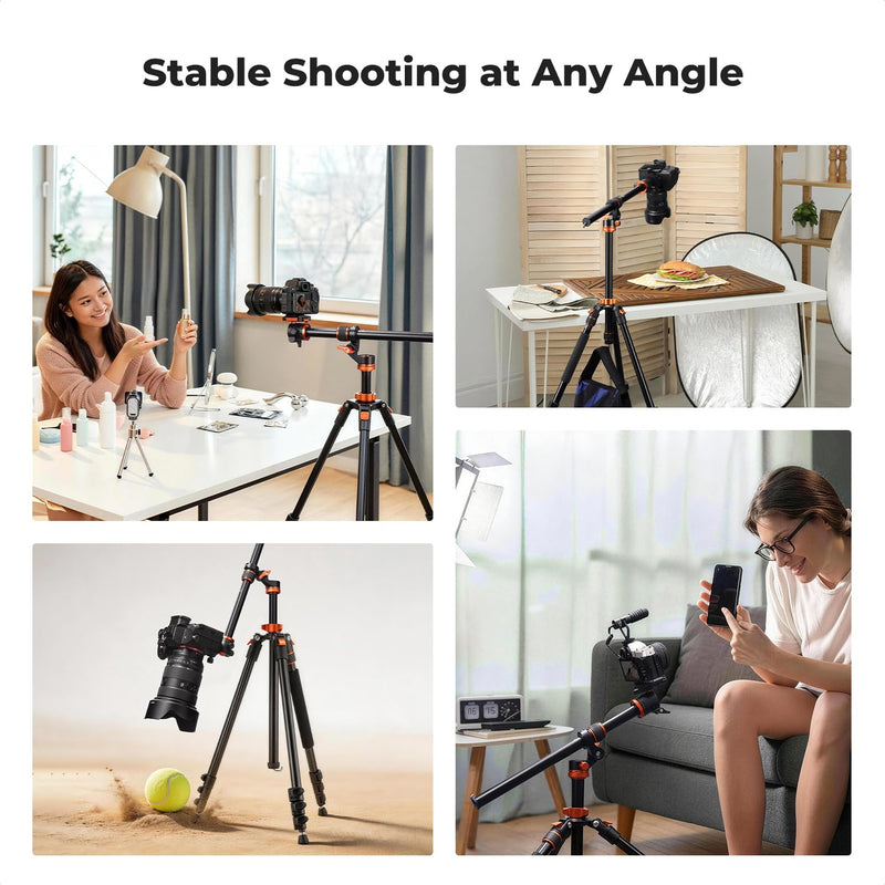 K&F Concept 16.1” Horizontal Tripod Center Column Arm, Aluminum Alloy 360° Rotatable & 180° Tilt for Overhead Macro Photography, D-Shaped Tube Anti-Twist, Load up to 11lbs