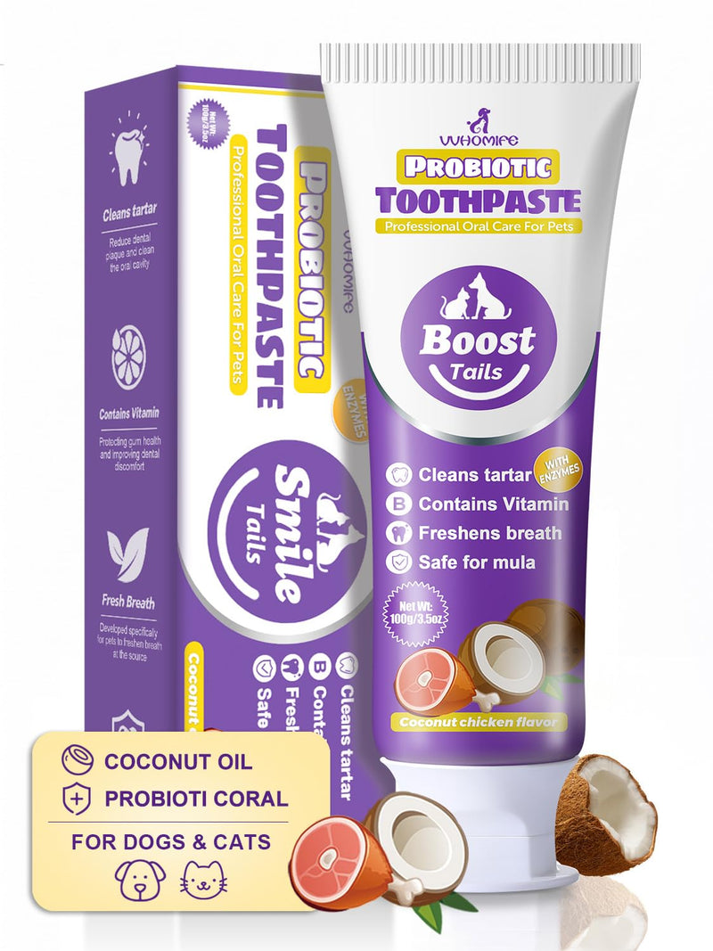 Natural Coconut Oil Dog & Cat Toothpaste for Fresh Breath 3.52oz + Cat Toothbrush and Toothpaste Kit