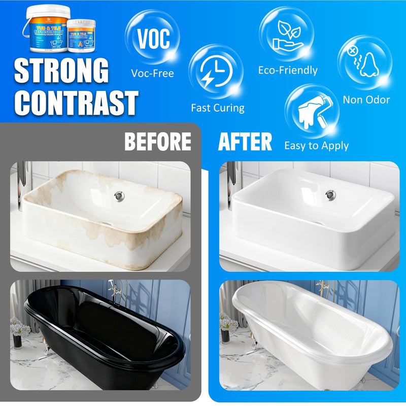 Tub and Tile Refinishing Kit, 18oz Tile Paint Bathtub Paint White for DIY Bathroom Resurfacing, Ceramic/Porcelain Tiles, Glass and Marble Sinks Waterproof, Scratch Resistant, Low Odor with Tools 18 Fl Oz (Pack of 1)