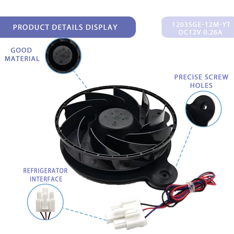 DA31-00334D 12035GE-12M-YT Evaporator Fan Motor for Samsung Refrigerator, DC 12V 0.26A Freezer Fan Replacement, Replaces 7170961 DA31-00340A DA31-00334B DA31-00334C (3pin-Black) 3pin-black