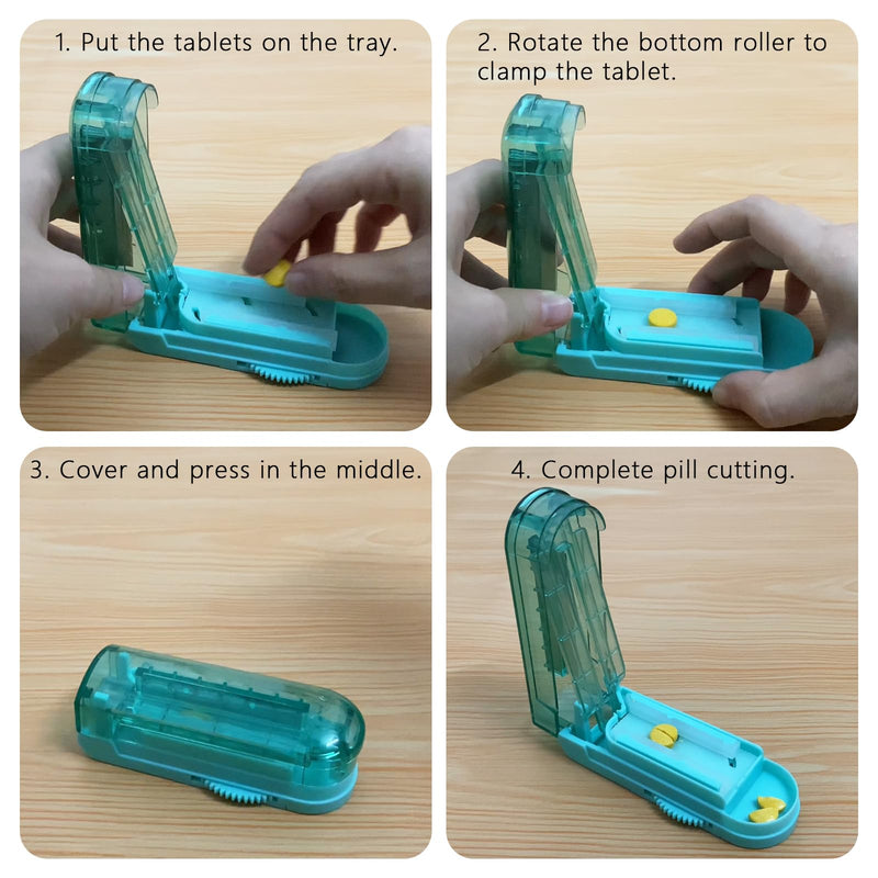 Johnbee Pill Cutter Splitter for Small and Tiny Pills, Larger Pills. Adjustable Pill Splitter Accurately Cuts Multiple Pills at Once. Sharp Blade with Safety Guard. Non-Slip Silicone Edge (Lake Blue) Lake Blue