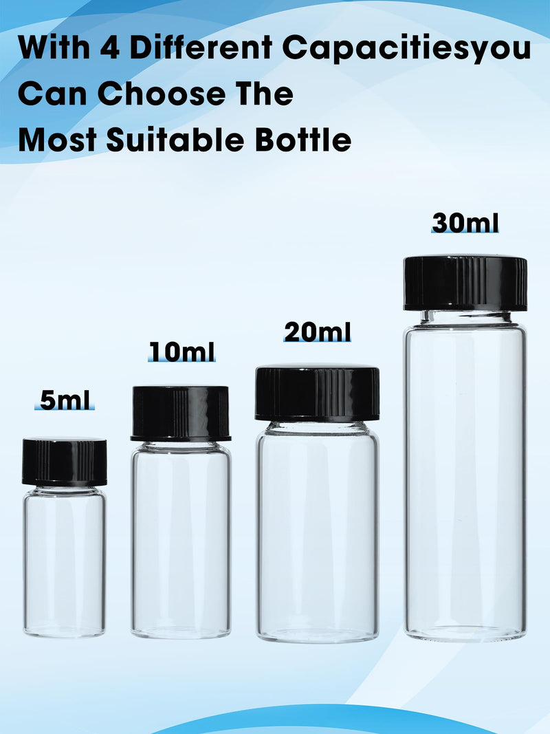 30ml Clear Small Glass Vials with Screw Caps, Small Vials for Essential Oil, Leak-Proof Sample Vials with Lids(10pcs) 30ml-10pcs Black Screw Cap