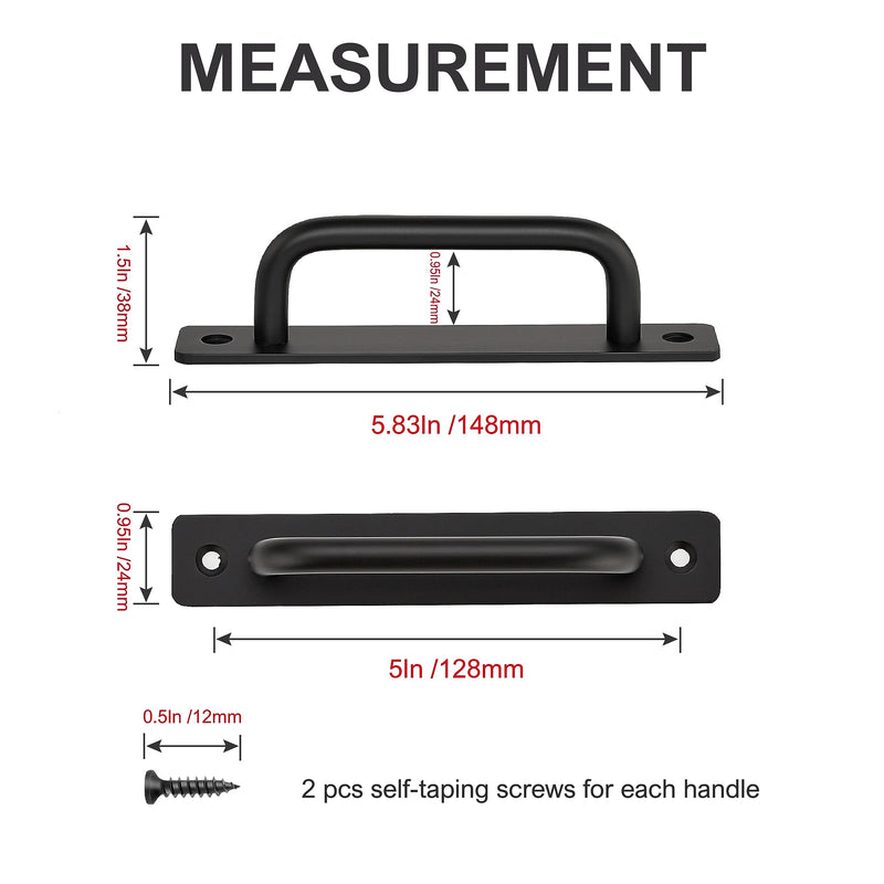 Ravinte Barn Door Handles 2 Pack Sliding Door Handle 5" Hole Center Barn Door Handles Black Cabinet Handles Door Pull Handle Zinc Alloy Door Pulls with Plate for Sliding Closet Door Handle 5 In Hole Centers