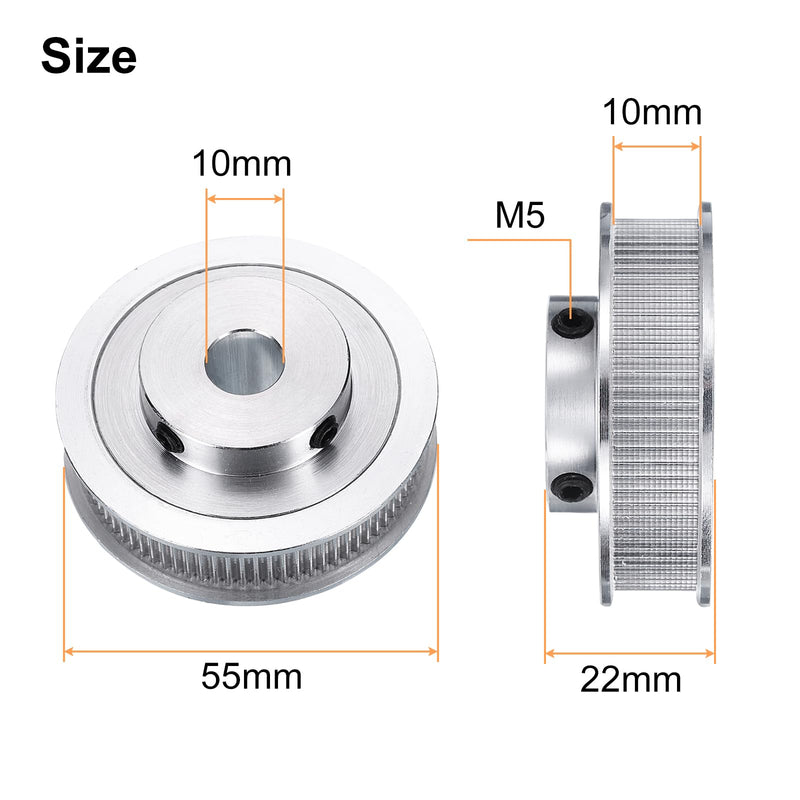 uxcell 2pcs GT-2 Pulley Synchronous Wheel 80 Teeth 10mm Bore, Fit with 10mm Width Belt, Aluminum Alloy Timing Pulley Wheel with a Wrench for 3D Printer, CNC Machine