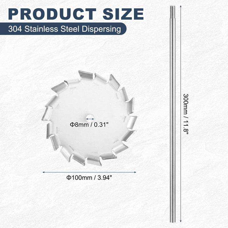 PATIKIL Dispersing Disc, 100mm / 3.94" 304 Stainless Steel Dispersion Impeller High Speed Dispersing Machine Blade Paddle Impeller with 8mm Shaft Hole 8x300mm Rod for Factory Laboratory 100mm / 3.94"-8x300mm
